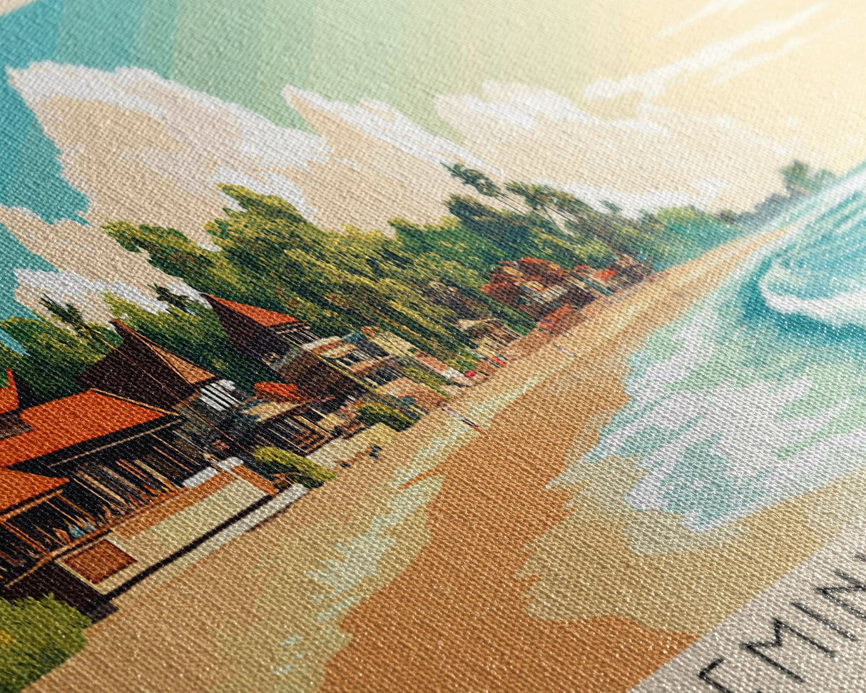 Seminyak Beach, Indonesia Panoramic Beach Print, Vacation Gift, Indonesia Wall Art, Framed Canvas Print, Framed Beach Painting