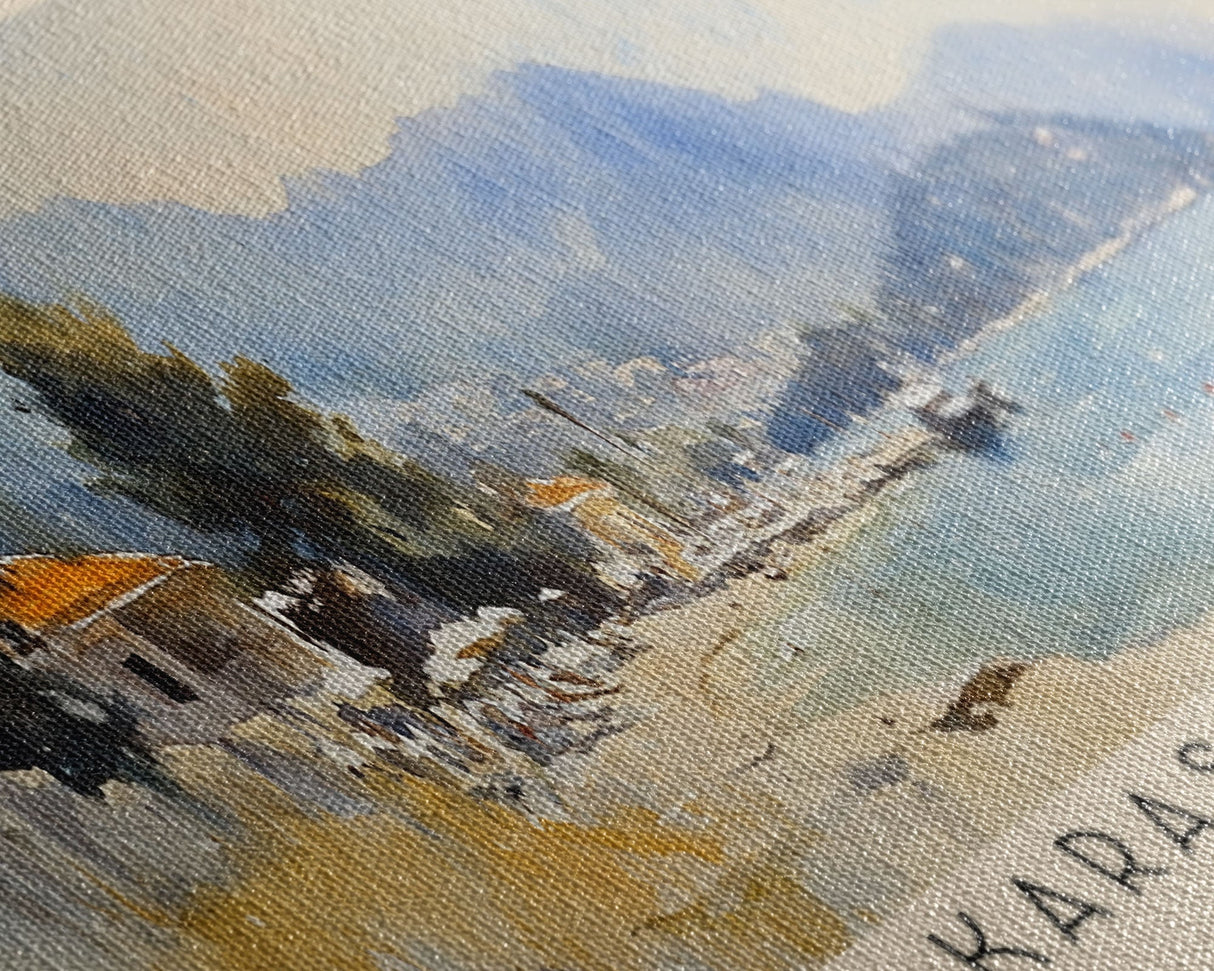 Karasu Beach, Turkey Watercolor Print, Vacation Gift, Turkey Wall Art, Beach Painting, Beach Decor, Large Wall Art, Wood Frame Art