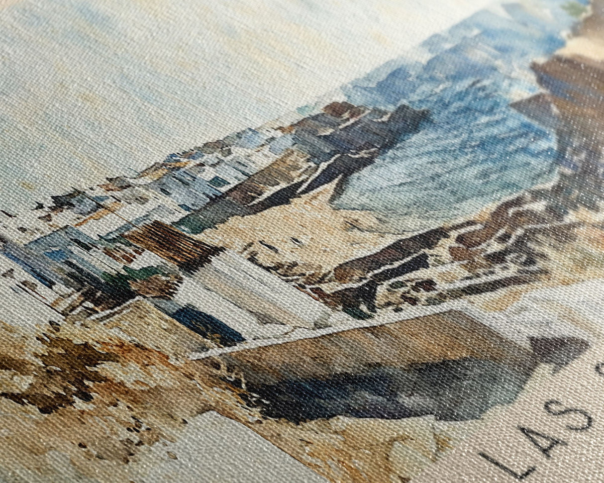 Las Salinas, Spain Watercolor Print, Vacation Gift, Spain Wall Art, Beach Painting, Beach Decor, Large Wall Art, Wood Frame Art