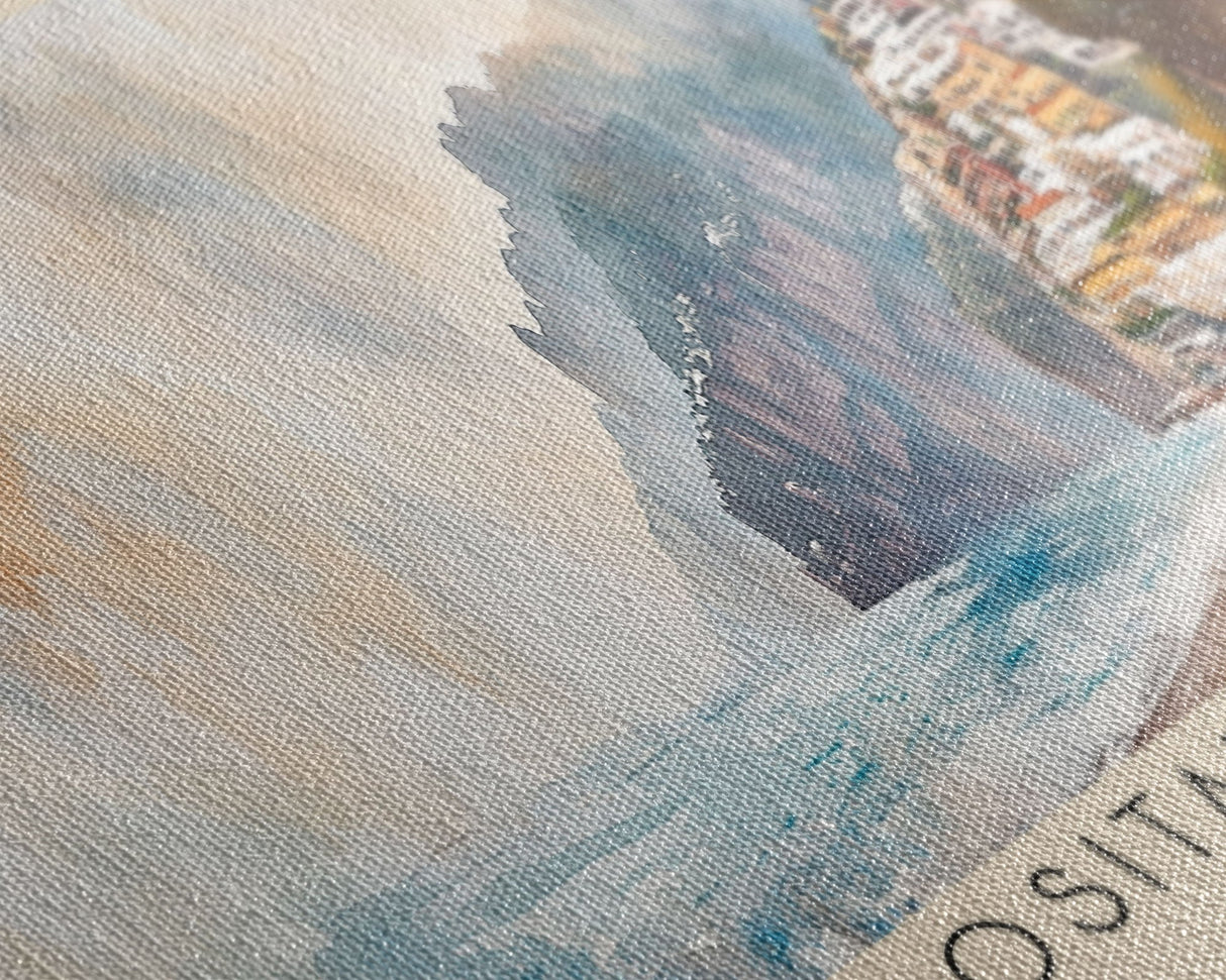 Positano Beach, Italy Watercolor Print, Vacation Gift, Italy Wall Art, Beach Painting, Beach Decor, Large Wall Art, Wood Frame Art