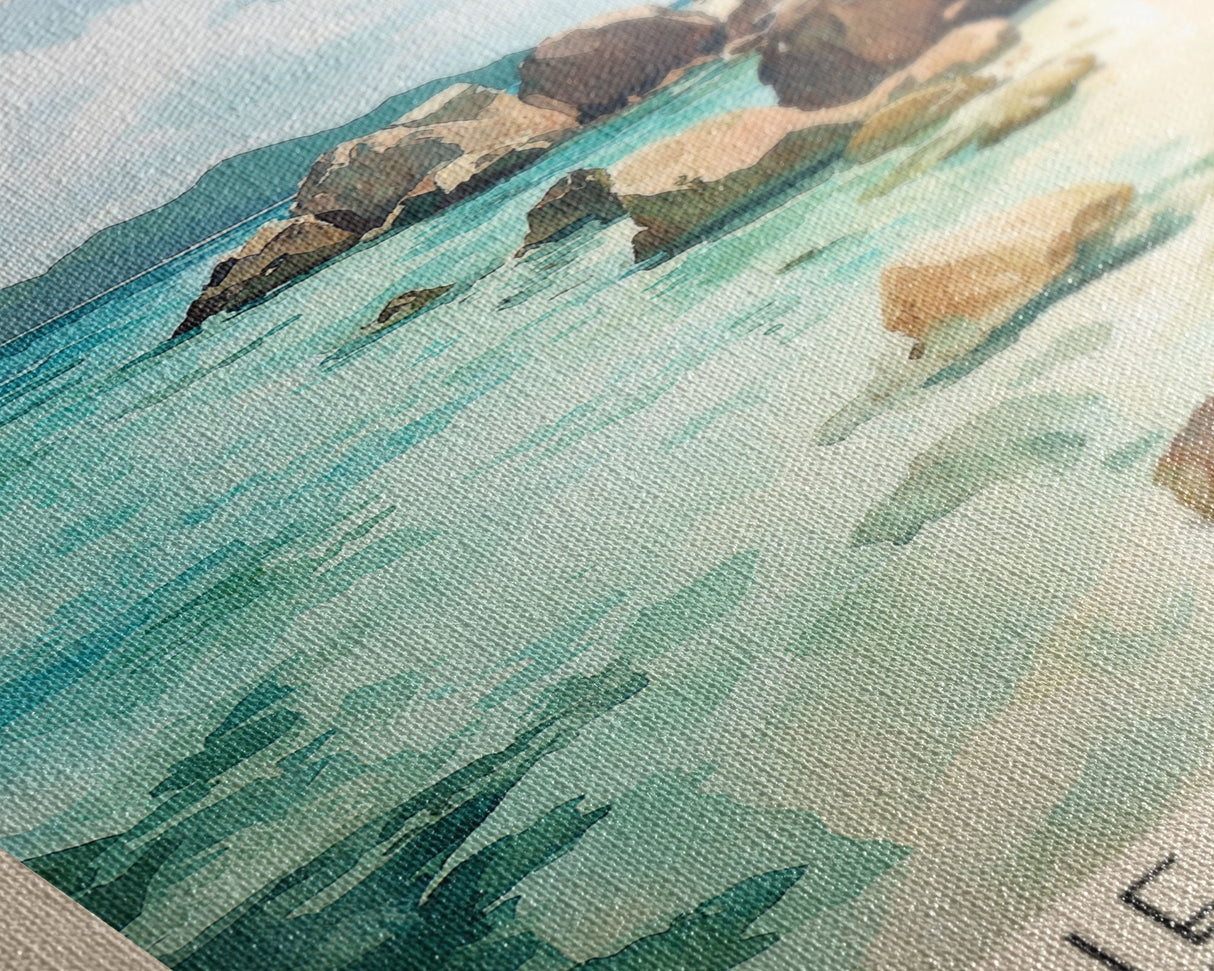 The Baths, British Virgin Islands Watercolor Beach Print, Vacation Gift, British Virgin Islands Wall Art, Framed Canvas Print, Framed Beach Painting