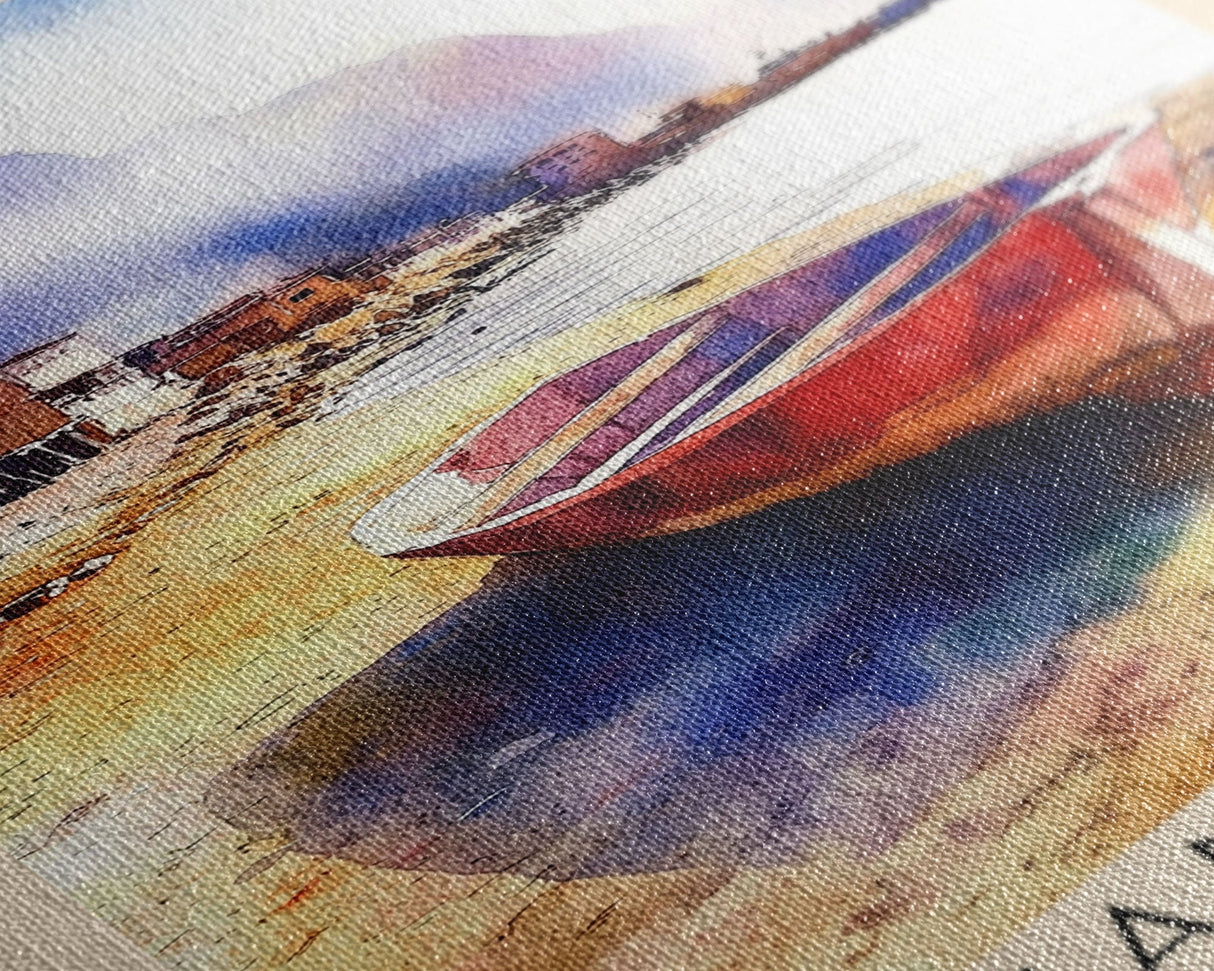 Huanchaco, Peru Watercolor Beach Print, Vacation Gift, Peru Wall Art, Framed Canvas Print, Framed Beach Painting