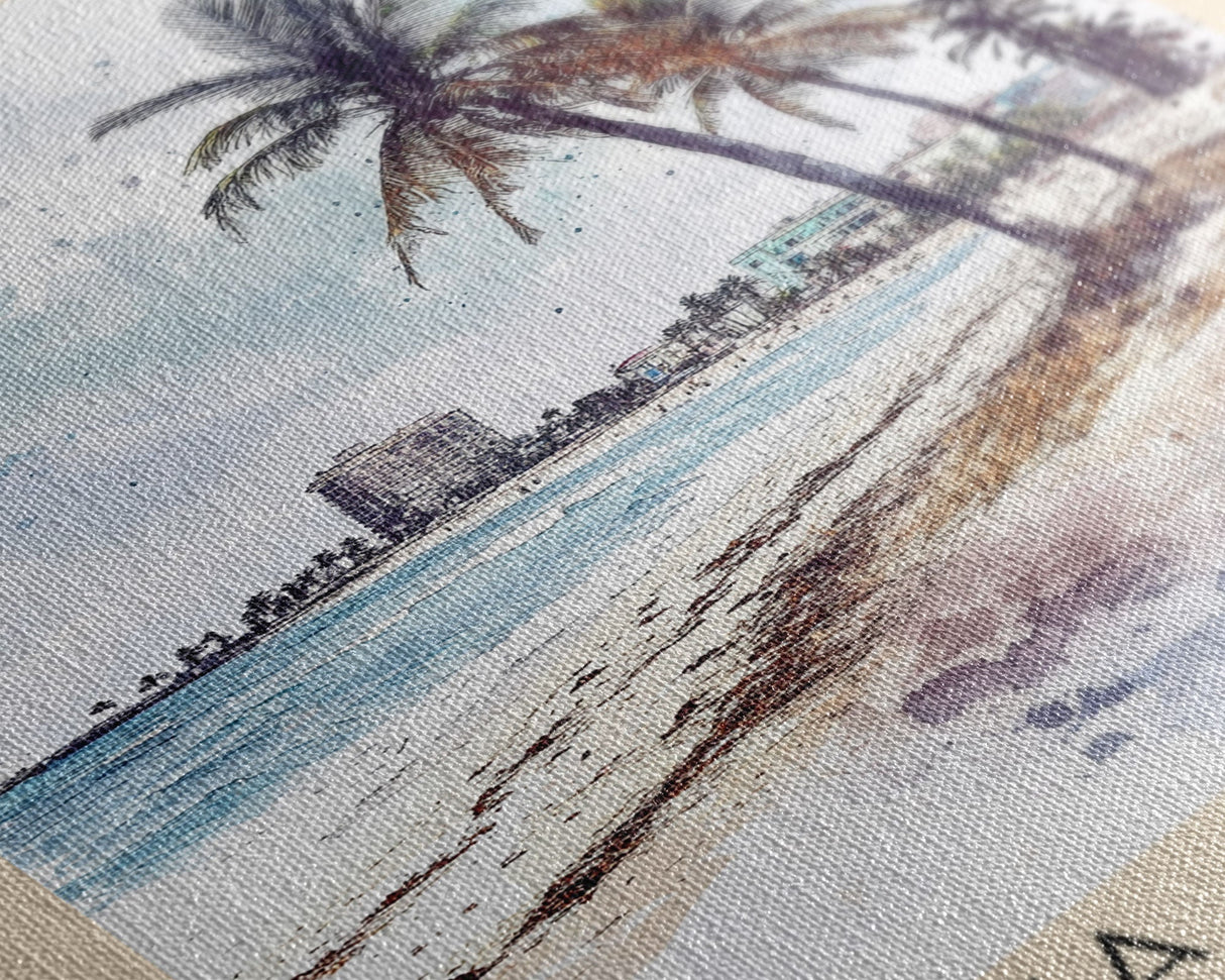 Playa Maguana, Cuba Watercolor Beach Print, Vacation Gift, Cuba Wall Art, Framed Canvas Print, Framed Beach Painting