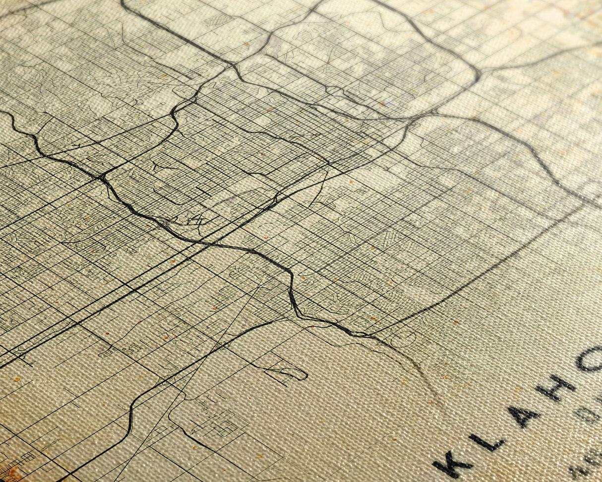 Oklahoma City Vintage Map Print, Oklahoma Map, Oklahoma State Map Art, Oklahoma City Road Map Poster, Vintage Map Gift, Road Trip Art