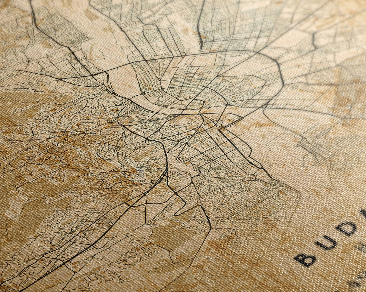 Budapest Hungary map print poster or framed canvas, Budapest map print poster canvas, Budapest map print poster canvas, Vintage Travel Art