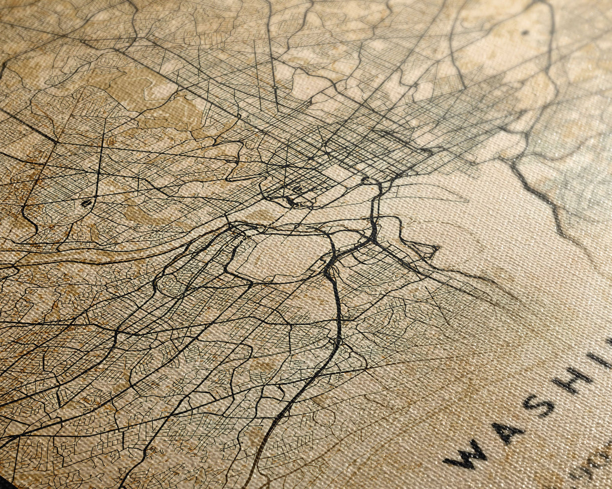 Vintage Washington map print poster or framed canvas | Washington dc city map print poster canvas | District of Columbia print poster canvas