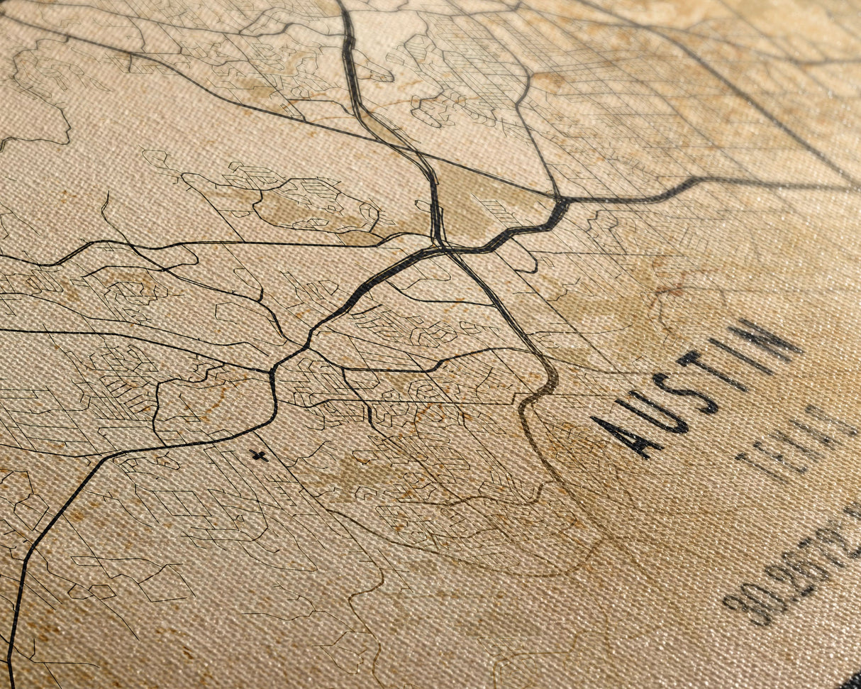Austin Map Print Canvas or Poster, Texas Map Art, Texas Map Print, Vintage Austin Texas Map Framed Art, Retro / Distressed Office Art