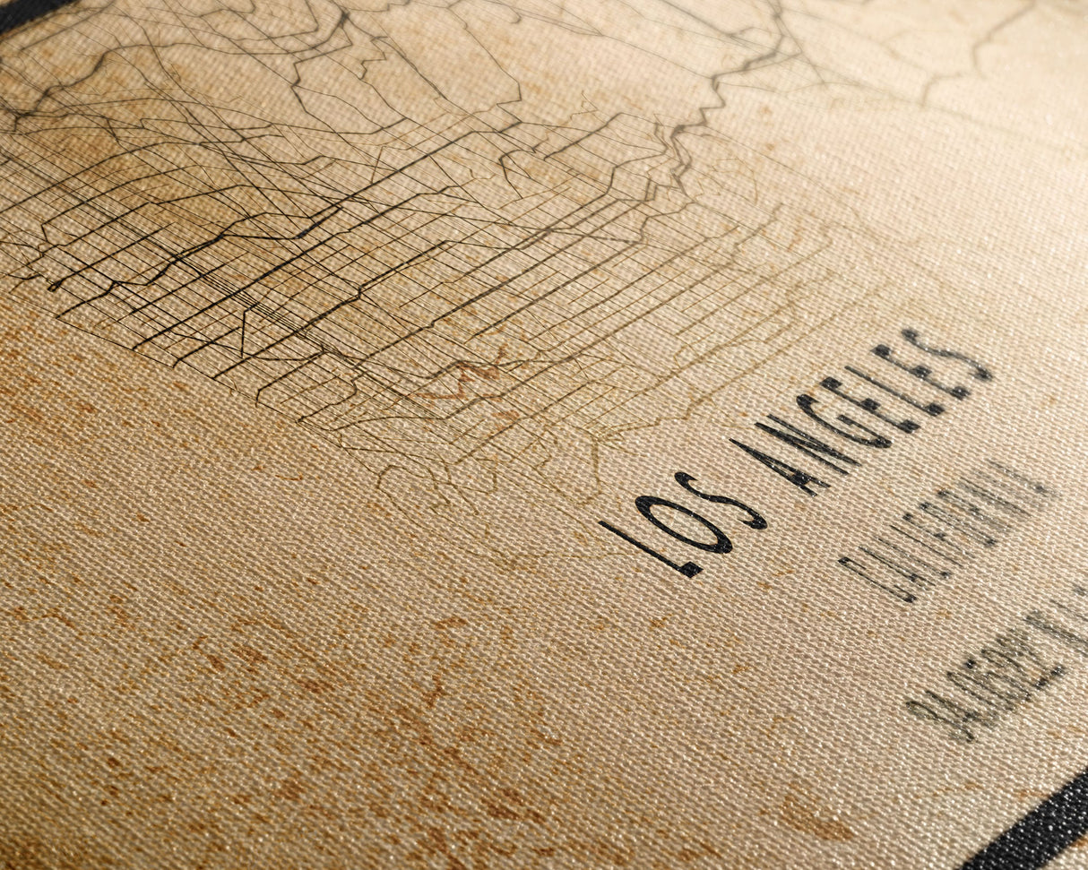 Panoramic Los Angeles Vintage Map Print | Los Angeles Map | California Map Art | City Road Map Poster | Distressed / Retro LA Street Art
