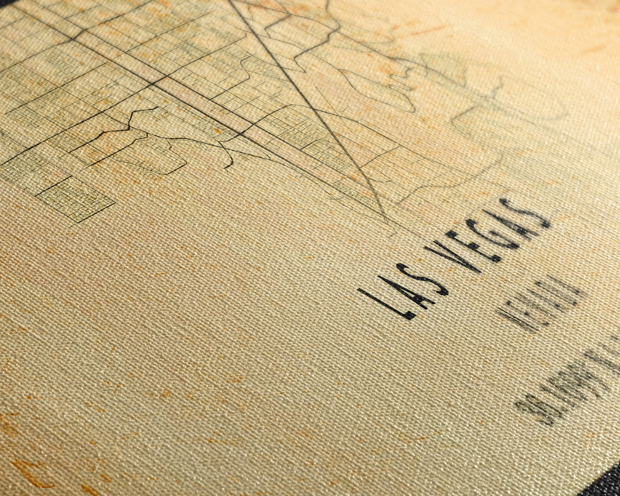 Panoramic Old Las Vegas City Map Wall Art Canvas Print, Vintage Style Las Vegas Map, Framed Wall Art, Cool Las Vegas Wall Art, Office Decor