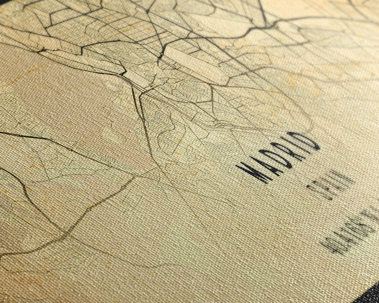 Panoramic Madrid Spain map print poster or framed canvas, Madrid map print poster canvas, city map print poster canvas, Vintage Travel Art