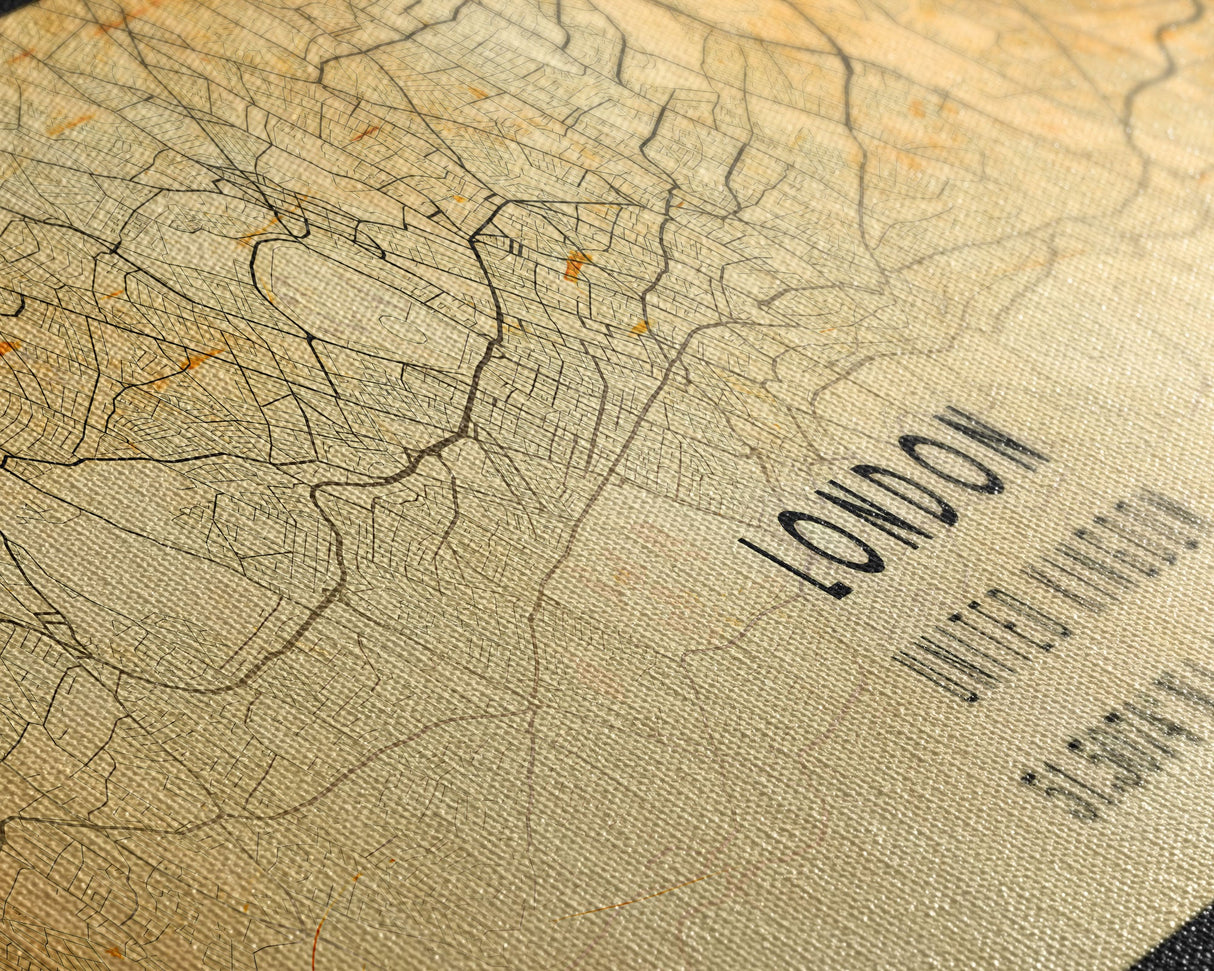 Panoramic London UK map print poster or framed canvas, London map print canvas, London city map print poster canvas, Vintage Travel Art