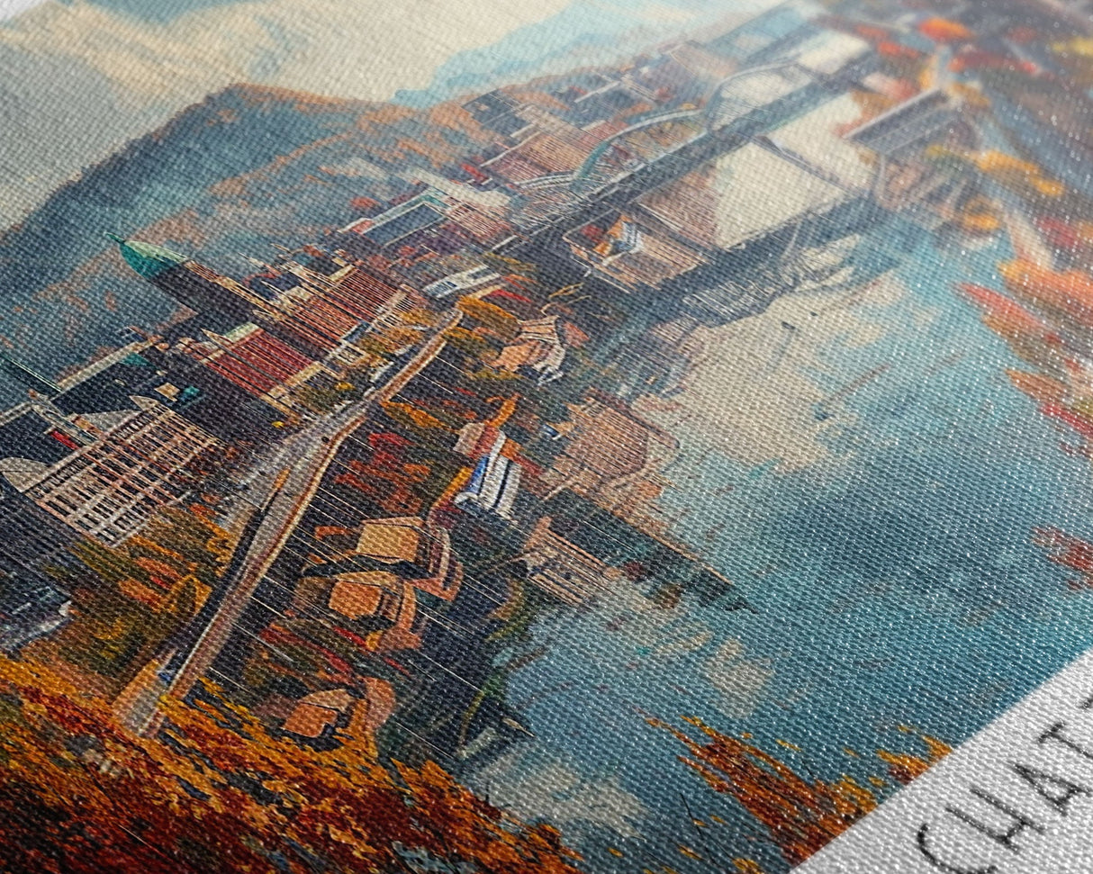 Chattanooga Tennessee Panoramic Watercolor Painting Framed Canvas Print, Travel Poster Art, Scenic Landscape, Living Room Decor, Wall Hanging, Office Art, Tennessee-Themed Gift