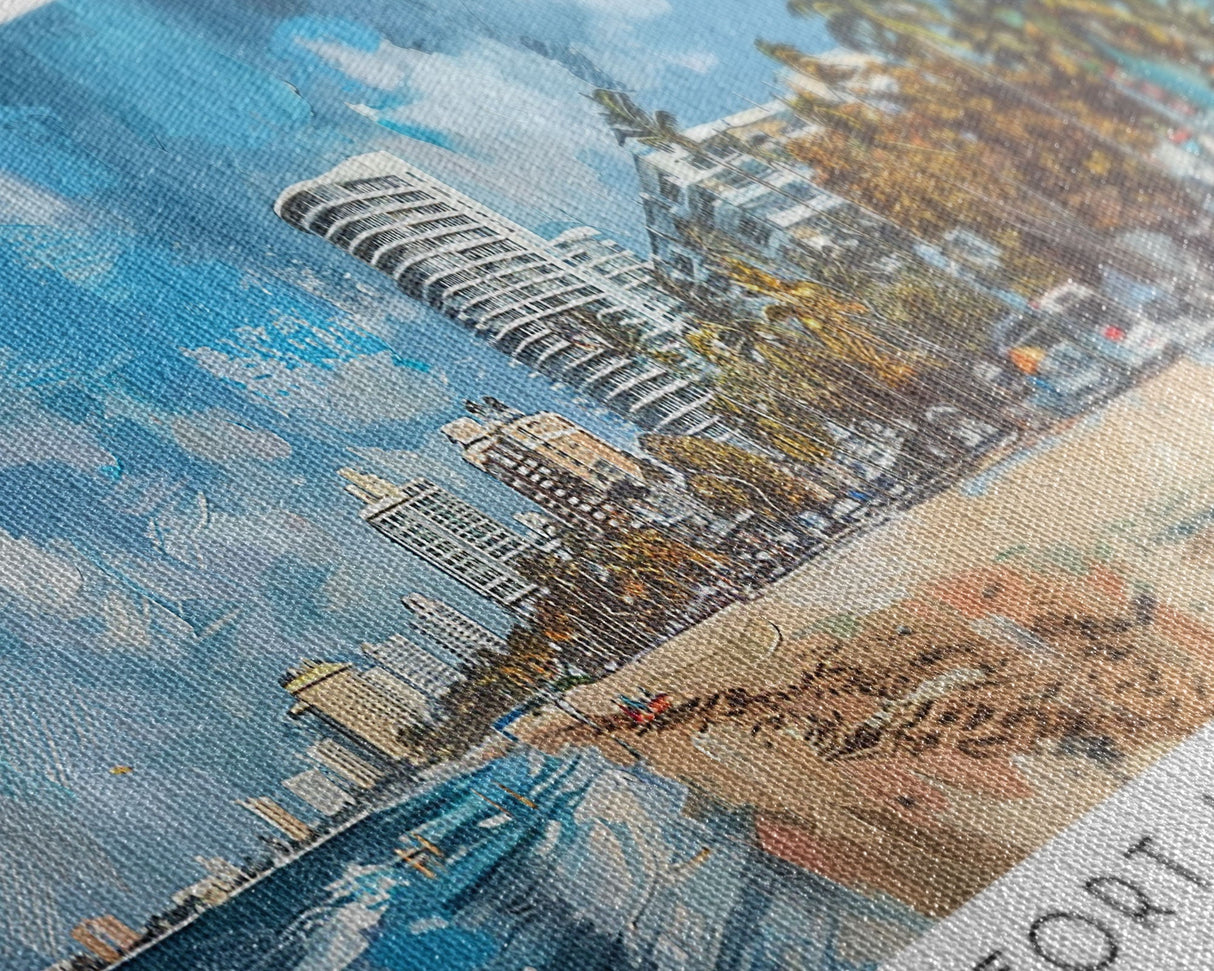 Fort Lauderdale Florida Panoramic Watercolor Painting, Scenic Framed Canvas Print, Urban Wall Art for Living Room, Travel Poster, Home Decor, City Gift Idea