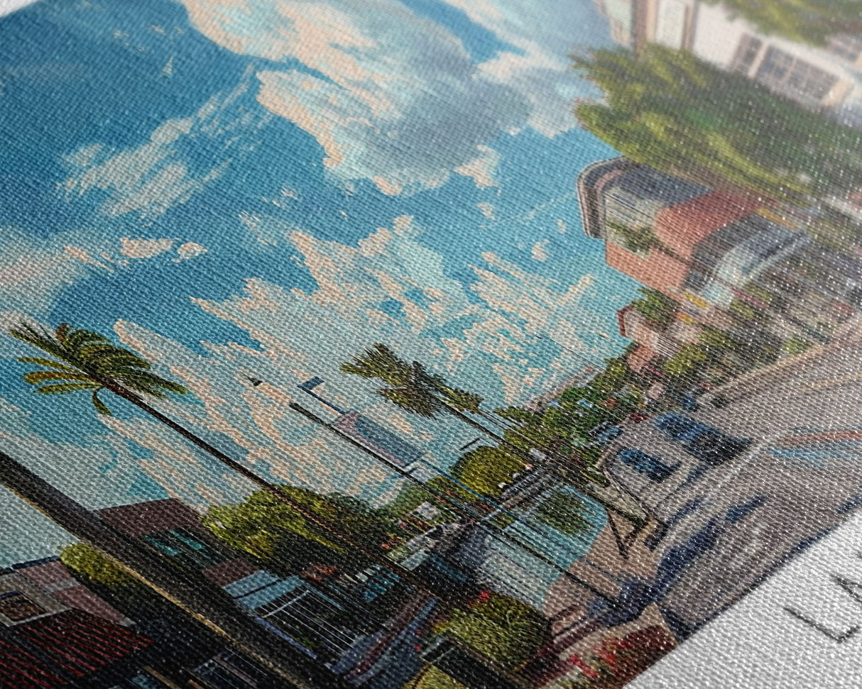 Lakeland Florida Panoramic Cityscape Wall Art, Watercolor Framed Canvas Print, Urban Painting for Living Room, Office Decor, Travel Poster