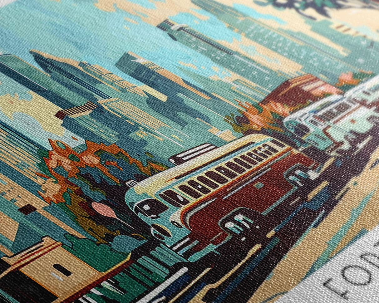 Fort Worth Texas Panoramic Wall Art, Mid Century Modern Framed Canvas Print, Retro Pop Art Travel Poster, Office Art, Living Room Decor