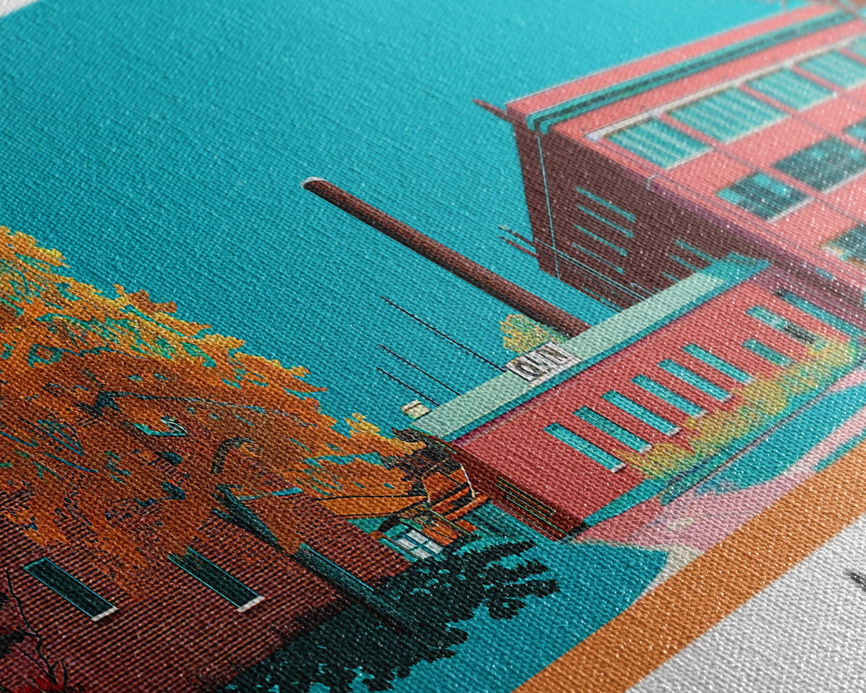 Akron Ohio Panoramic Painting, Mid Century Modern Framed Canvas Print, Retro Pop Art Travel Poster, Living Room Wall Art Decor, City Art