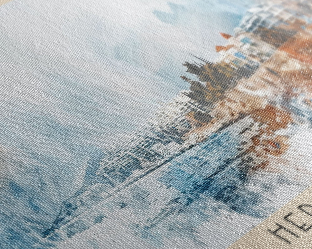 Heraklion Greece Panoramic Travel Poster, Framed Canvas Print or Metal Wall Art, Travel Art, Home Decor, Panoramic Painting, Midcentury Art