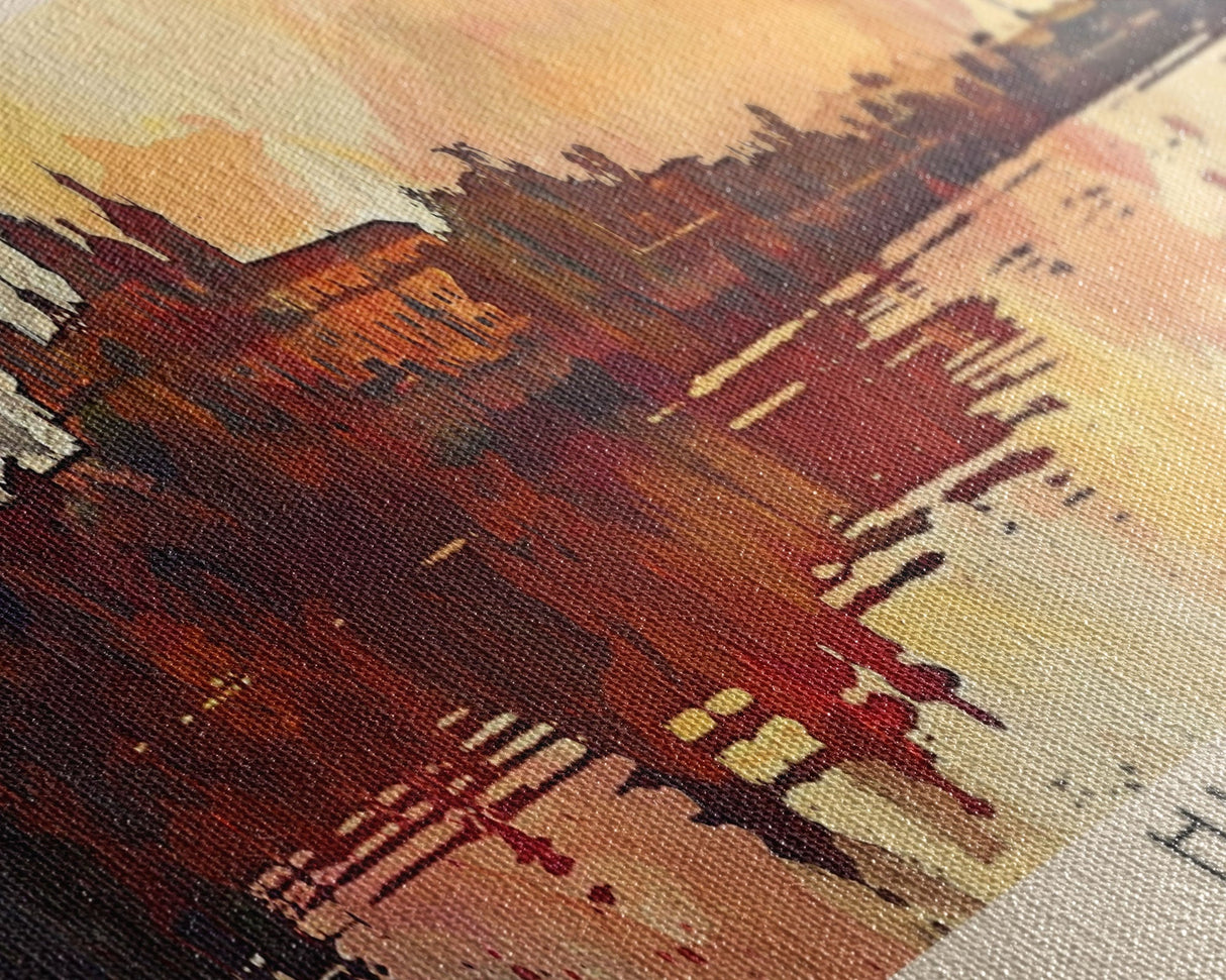 Huelva Spain Panoramic Travel Poster, Framed Canvas Print or Metal Wall Art, Travel Art, Home Decor, Panoramic Painting, Midcentury Art