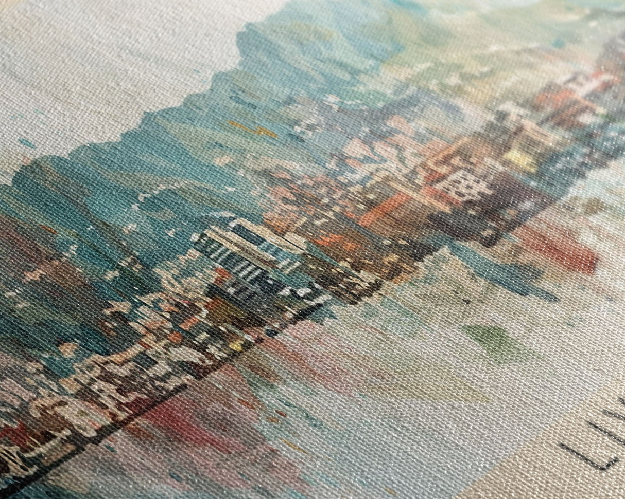 Livorno Italy Panoramic Travel Poster, Framed Canvas Print or Metal Wall Art, Travel Art, Home Decor, Panoramic Painting, Midcentury Art