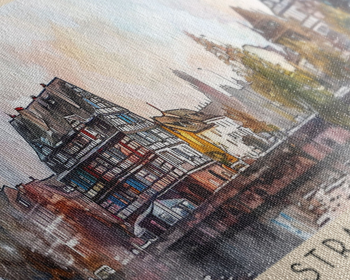 Strasbourg France Panoramic Travel Poster, Framed Canvas Print or Metal Wall Art, Travel Art, Home Decor, Panoramic Painting, Midcentury Art