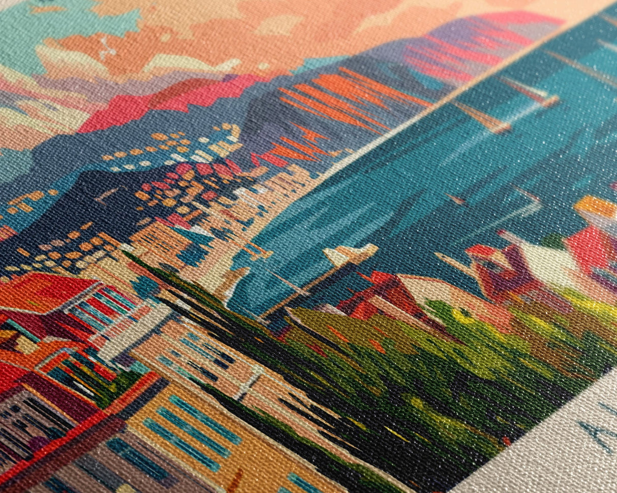 Almada Portugal Travel Art, City Art, Framed Canvas Print or Metal Wall Art, Europe Travel Poster, Panoramic Wall Art, Extra Wide Wall Art