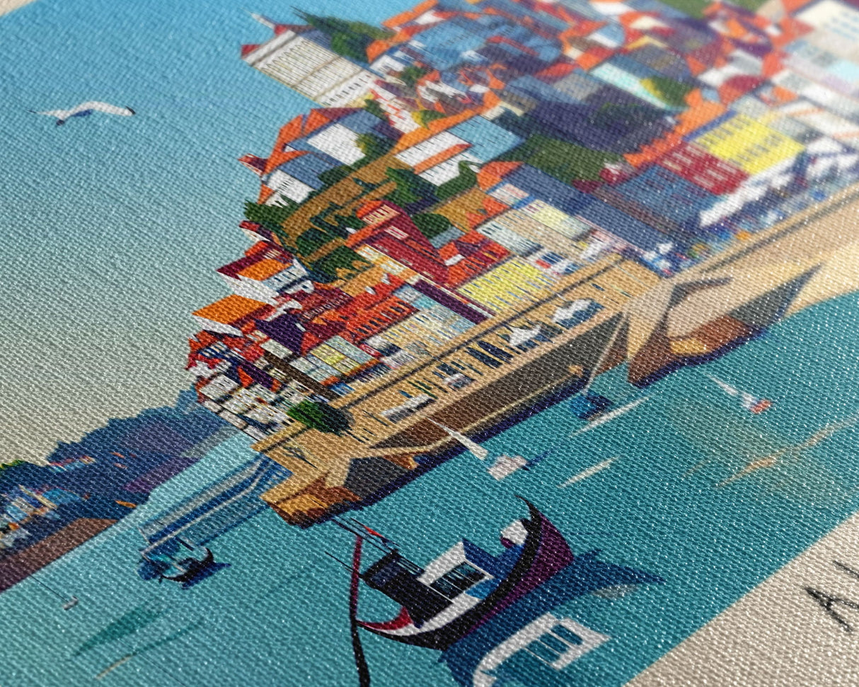 Almada Portugal Travel Art, City Art, Framed Canvas Print or Metal Wall Art, Europe Travel Poster, Panoramic Wall Art, Extra Wide Wall Art