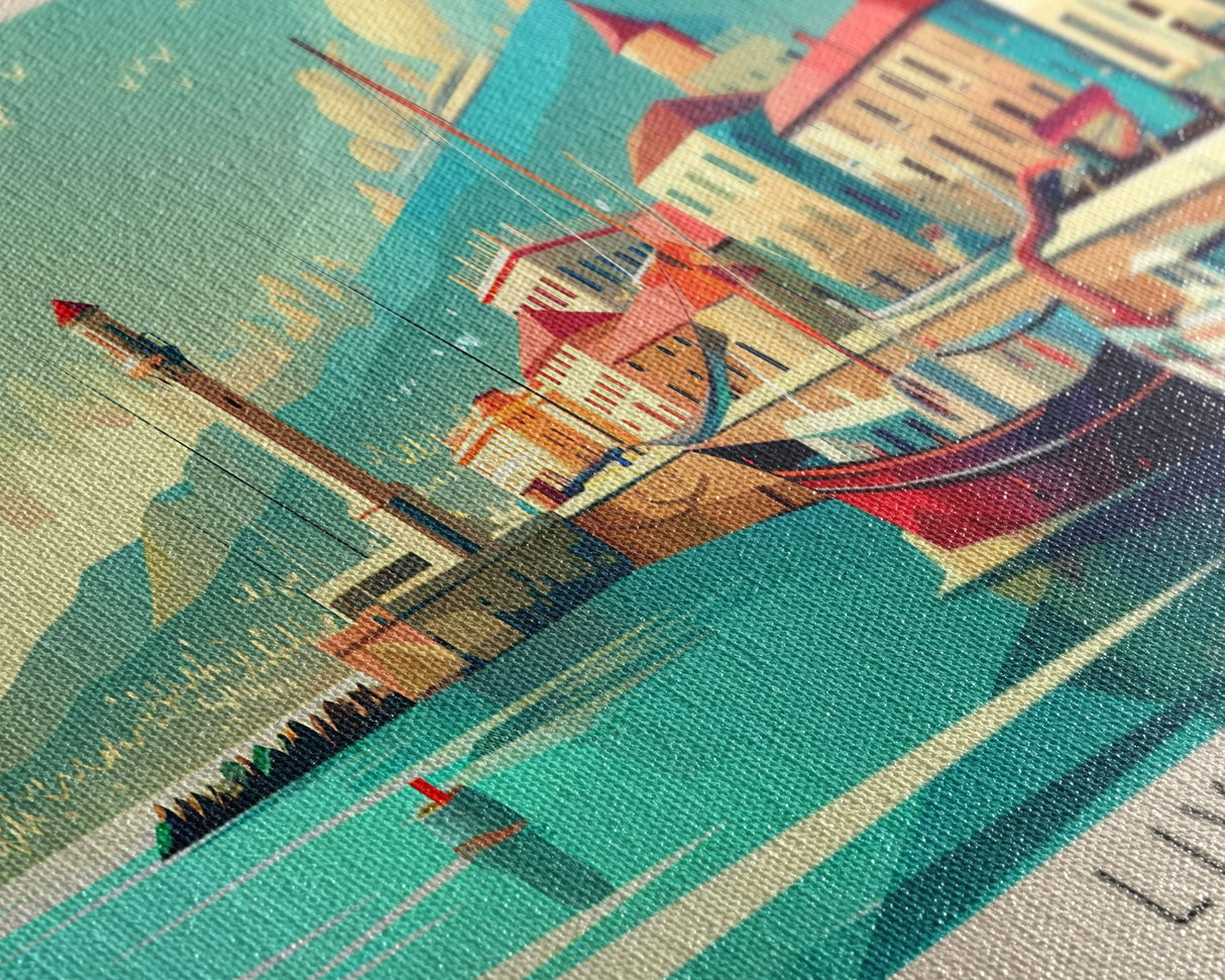 Livorno Italy Panoramic Travel Poster, Framed Canvas Print or Metal Wall Art, Travel Art, Home Decor, Panoramic Painting, Midcentury Art