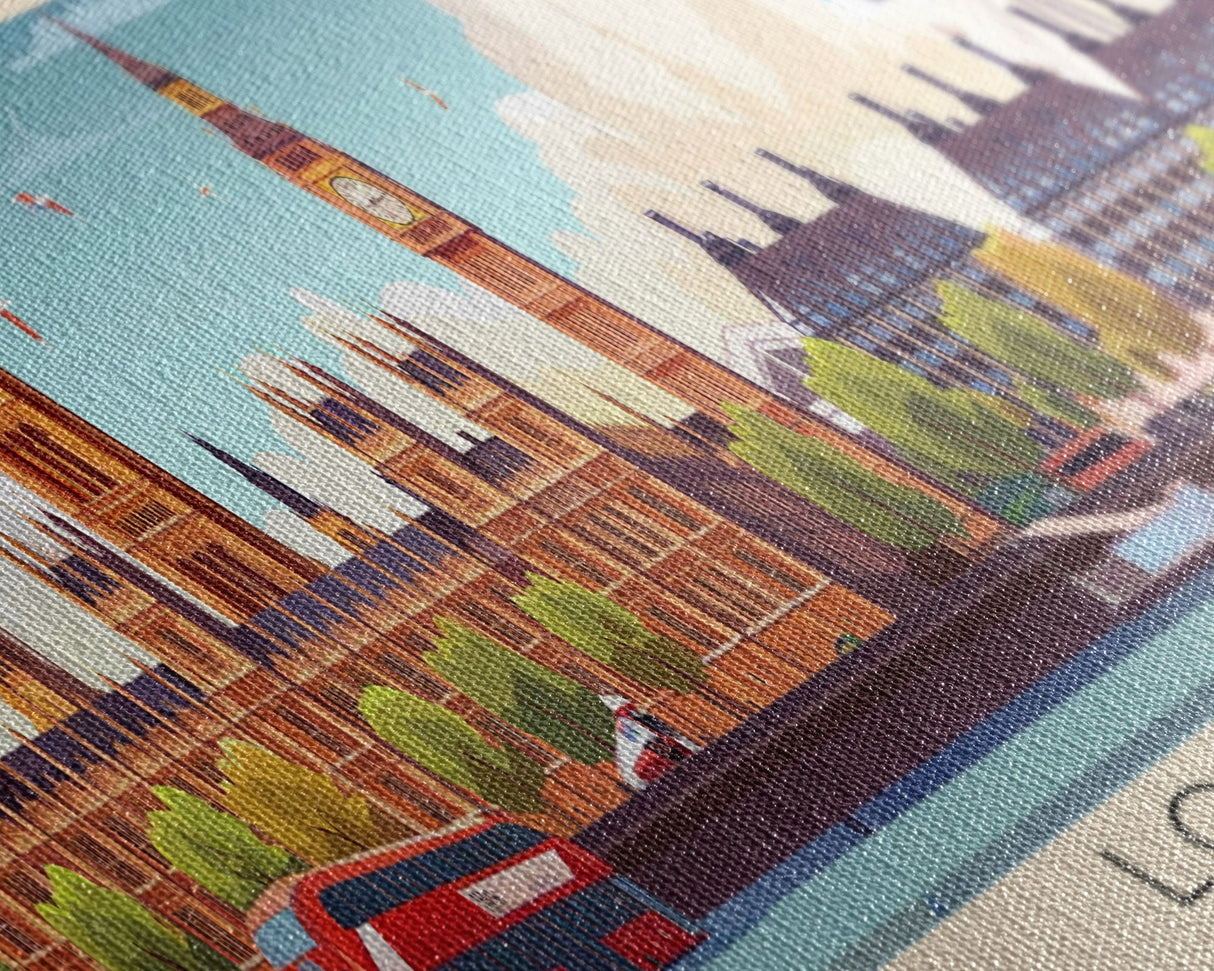 London United Kingdom Panoramic Travel Poster, Framed Canvas Print or Metal Wall Art, Travel Art, Home Decor, Panoramic Painting, Midcentury Art