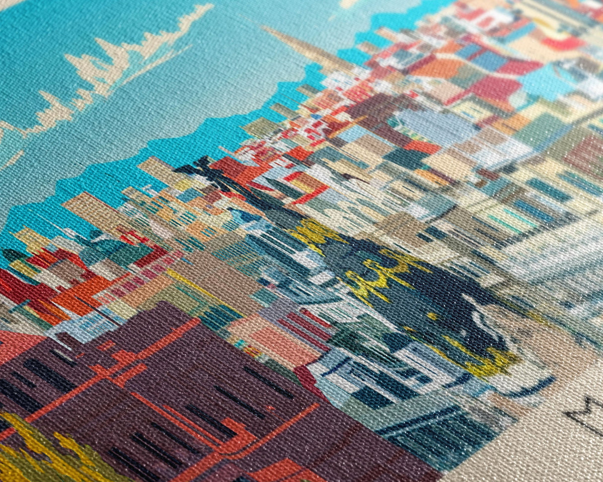 Madrid Spain Panoramic Travel Poster, Framed Canvas Print or Metal Wall Art, Travel Art, Home Decor, Panoramic Painting, Midcentury Art