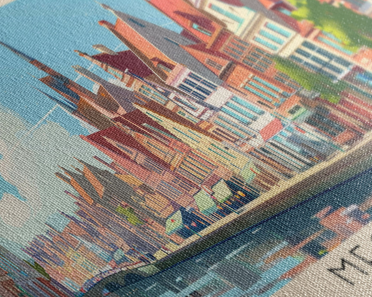 Mechelen Belgium Panoramic Travel Poster, Framed Canvas Print or Metal Wall Art, Travel Art, Home Decor, Panoramic Painting, Midcentury Art