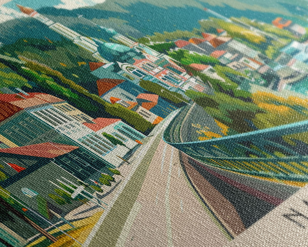 Nalchik Russia Panoramic Travel Poster, Framed Canvas Print or Metal Wall Art, Travel Art, Home Decor, Panoramic Painting, Midcentury Art