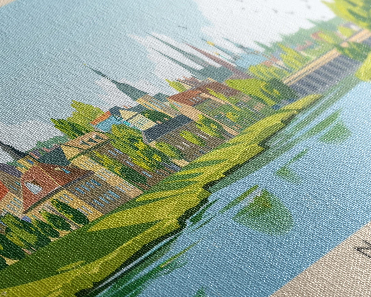 Narva Estonia Panoramic Travel Poster, Framed Canvas Print or Metal Wall Art, Travel Art, Home Decor, Panoramic Painting, Midcentury Art