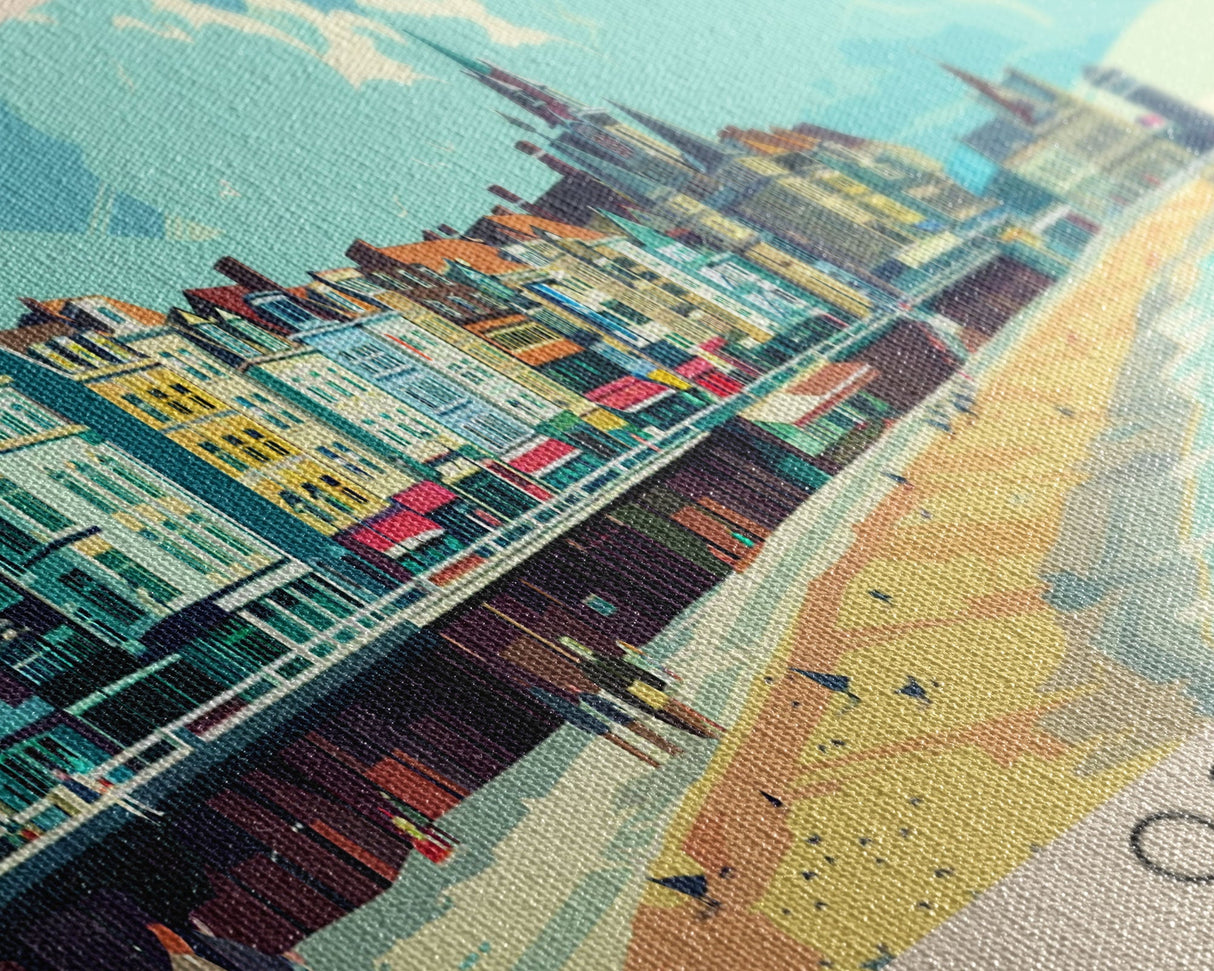 Ostend Belgium Panoramic Travel Poster, Framed Canvas Print or Metal Wall Art, Travel Art, Home Decor, Panoramic Painting, Midcentury Art