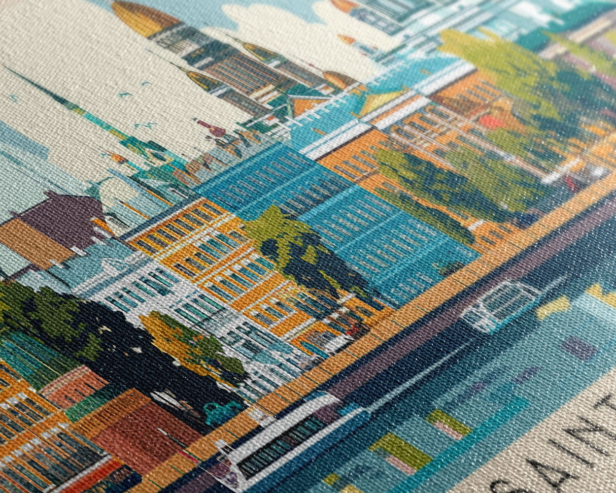 Saint Etienne France Panoramic Travel Poster, Framed Canvas Print or Metal Wall Art, Travel Art, Home Decor, Panoramic Painting, Midcentury Art