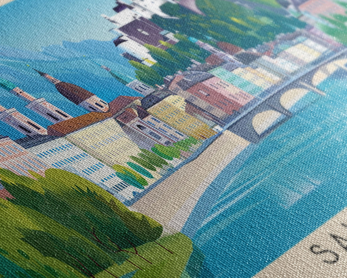 Salzburg Austria Panoramic Travel Poster, Framed Canvas Print or Metal Wall Art, Travel Art, Home Decor, Panoramic Painting, Midcentury Art