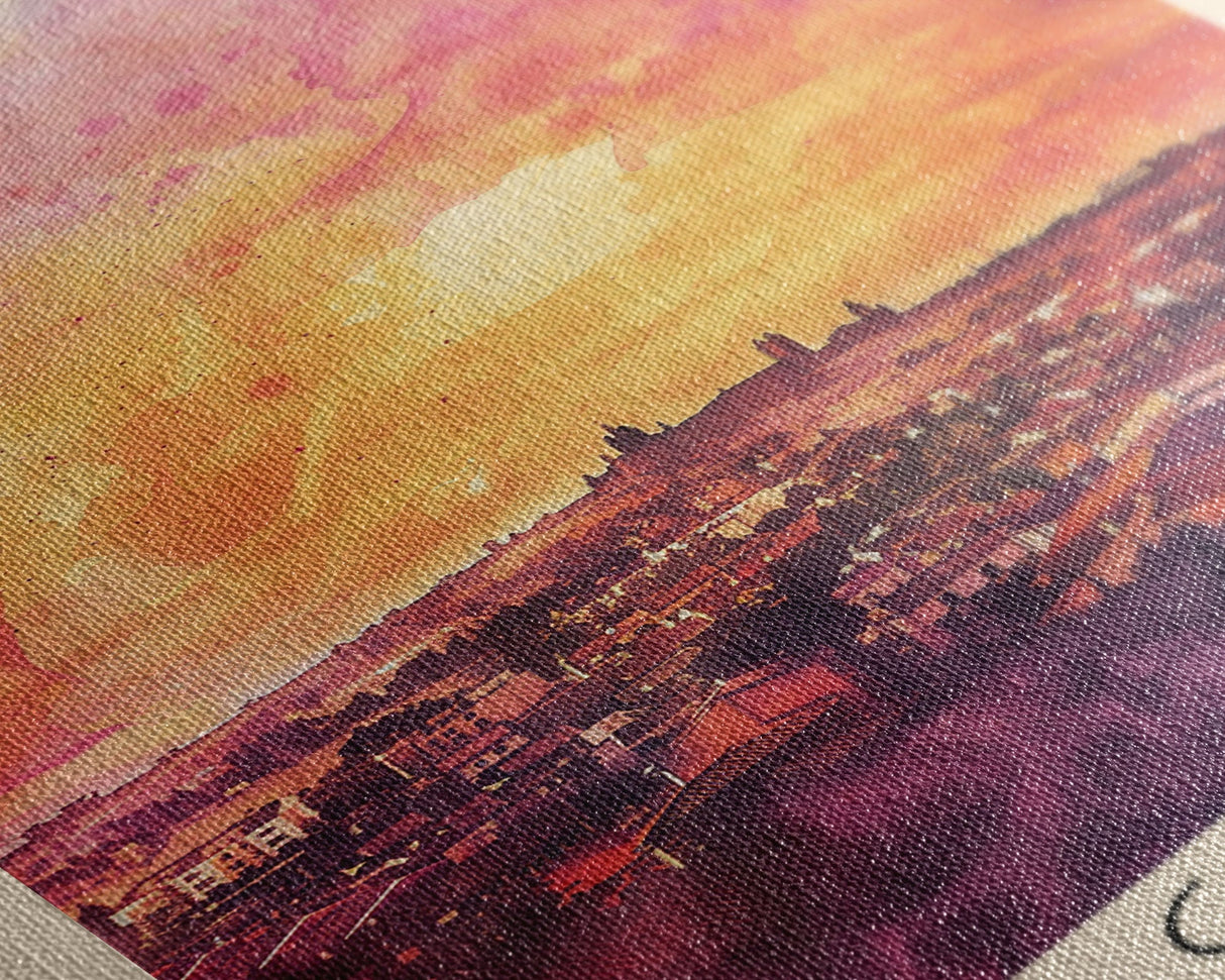 Alcorcón Spain Sunset Skyline Travel Poster Art, Framed Canvas Print, Beautiful Wall Art for Living Room or Bedroom, Home Decoration