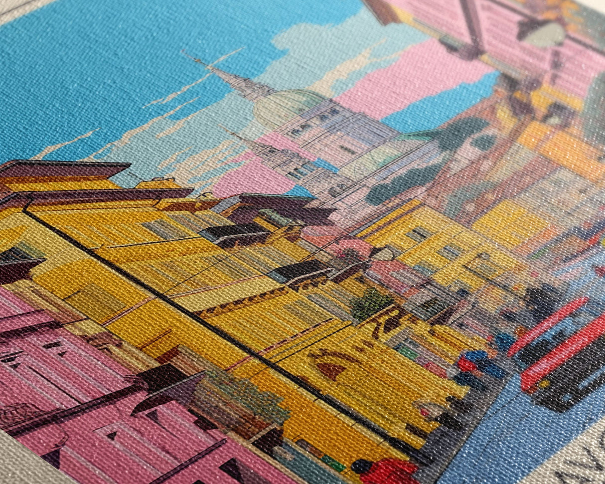 Turin Italy Travel Poster Framed Canvas Print, Midcentury Modern Art, Pop Art Wall Decor, Living Room Art, Home Decoration