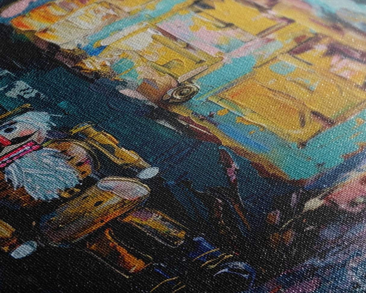 Nutcracker at Spooky Door Framed Canvas Print, Haunted Nutcracker Decor, Halloween Toy Art, Eerie Door Wall Art, Creepy Nutcracker Print