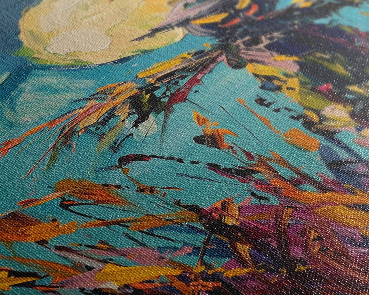 Halloween Spooky Scarecrow Under Full Moon Framed Canvas Print, Haunted Field Wall Art, Home Decor, Seasonal Decor, Gift Idea, Harvest Night