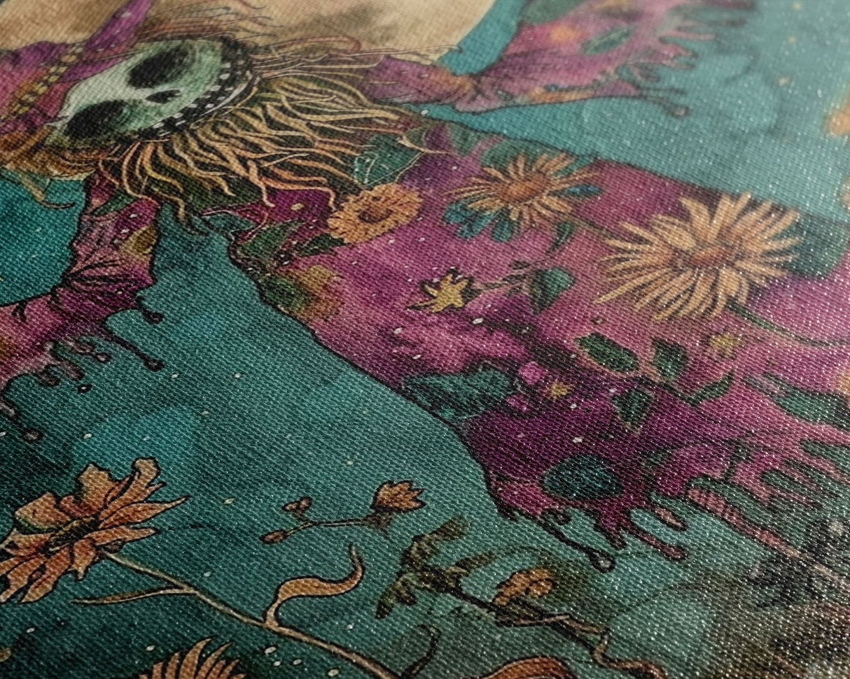 Halloween Creepy Scarecrow with Glowing Pumpkin Head Framed Canvas Print Haunted Harvest Wall Art Home Decor, Decor, Gift Idea, Spooky Vibes