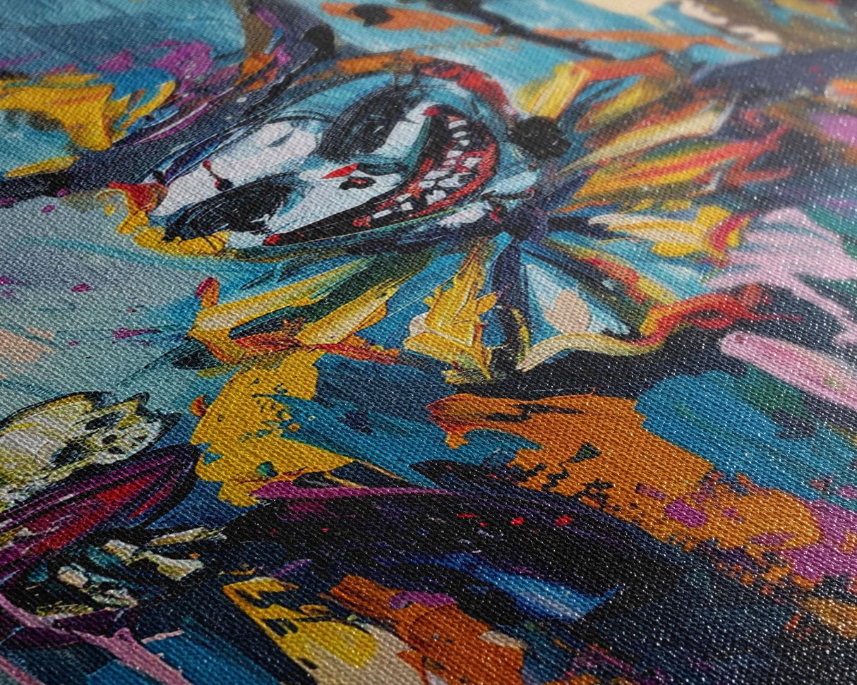 Halloween Grinning Clown with Skulls Framed Canvas Print, Scary Wall Art, Home Decor, Haunted Decor, Gift Idea, Creepy Circus