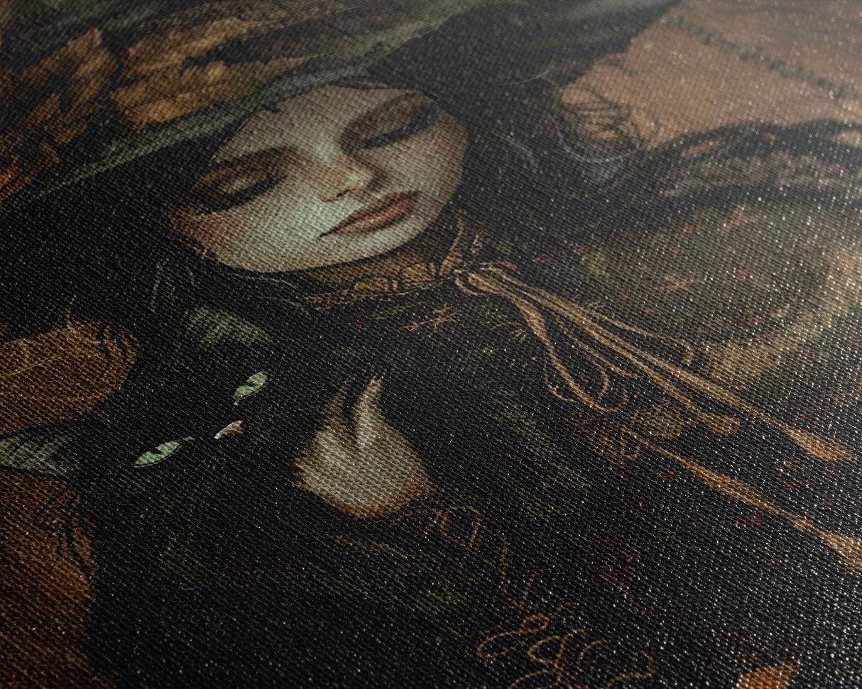 The Witch and The Black Cat Framed Canvas Art, Spooky Victorian Witch Art, Spooky Season, Halloween Props, Halloween Accessories Art