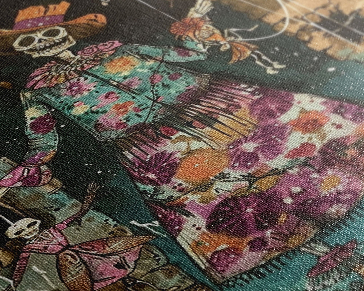 Halloween Pirate Skeleton with Glowing Eyes, Framed Canvas Print, Wall Art, Spooky Decor, Pirate Theme Halloween Decoration, Living Room Art