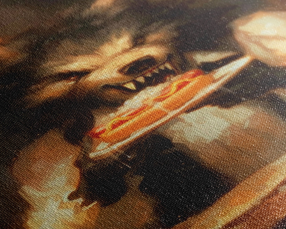 Halloween Werewolf Eating Hotdog, Framed Canvas Print, Wall Art, Spooky Artwork, Fantasy Decor, Halloween Decor, Whimsical Funny Halloween