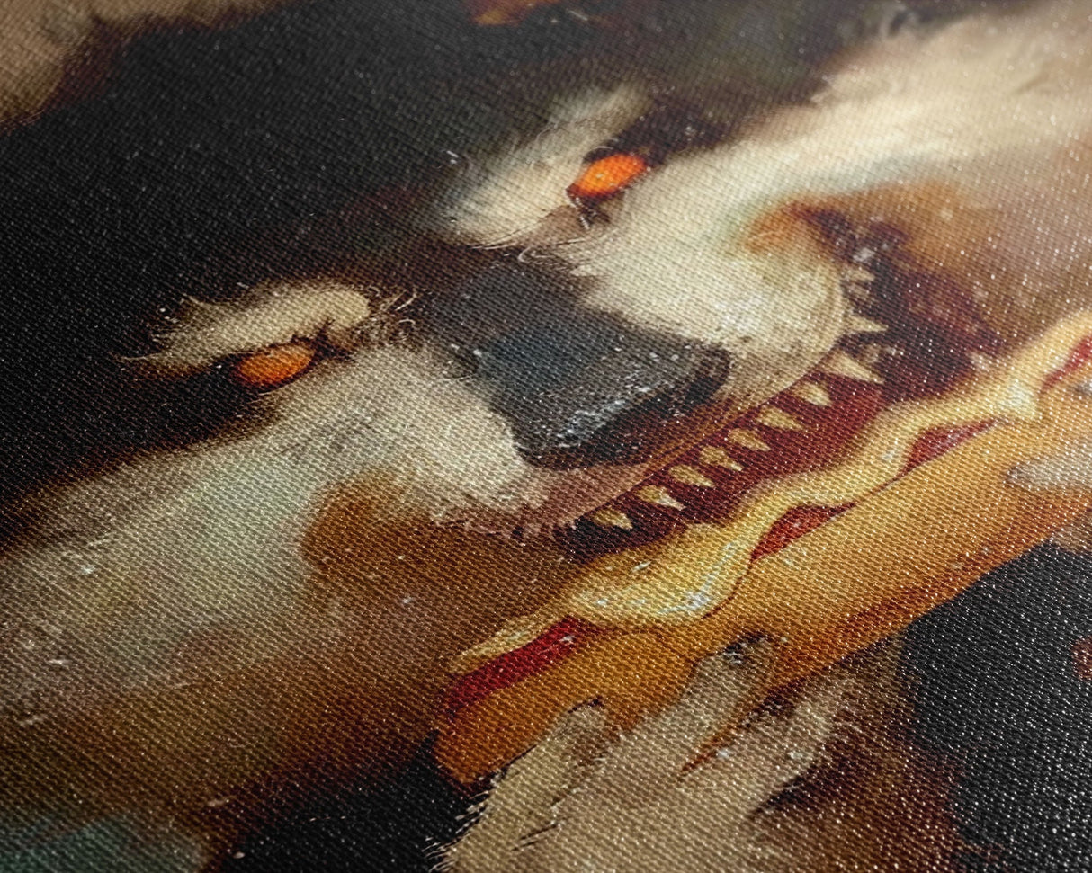 Halloween Werewolf with Glowing Eyes, Framed Canvas Print, Wall Art, Home Decor, Spooky Art, Monster Decor, Halloween Decor, Holiday Gift