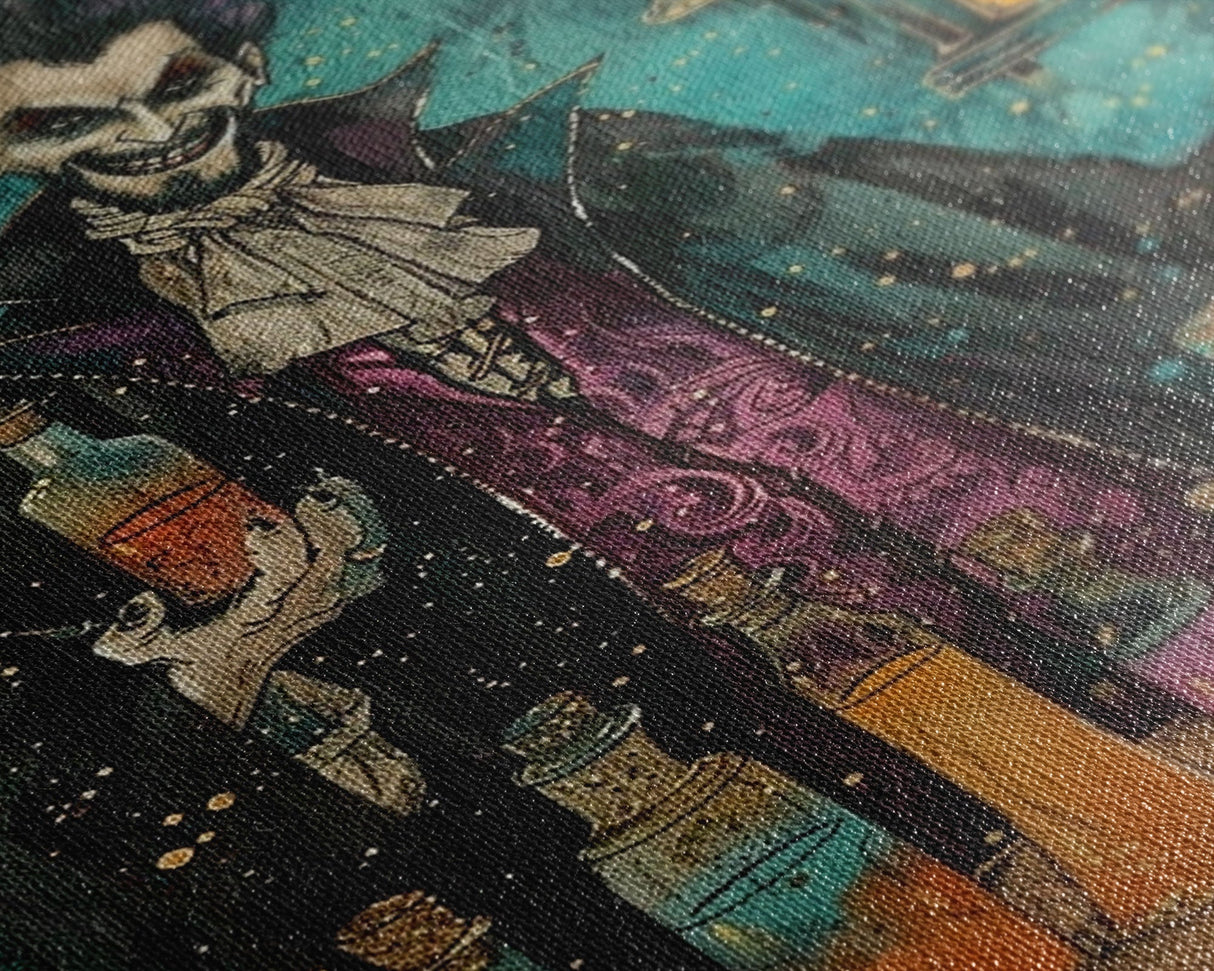 Halloween Frightening Werewolf with Burger Framed Canvas Print, Wall Art, Living Room Decor, Kitchen Art, Unique Halloween Gift Spooky Decor