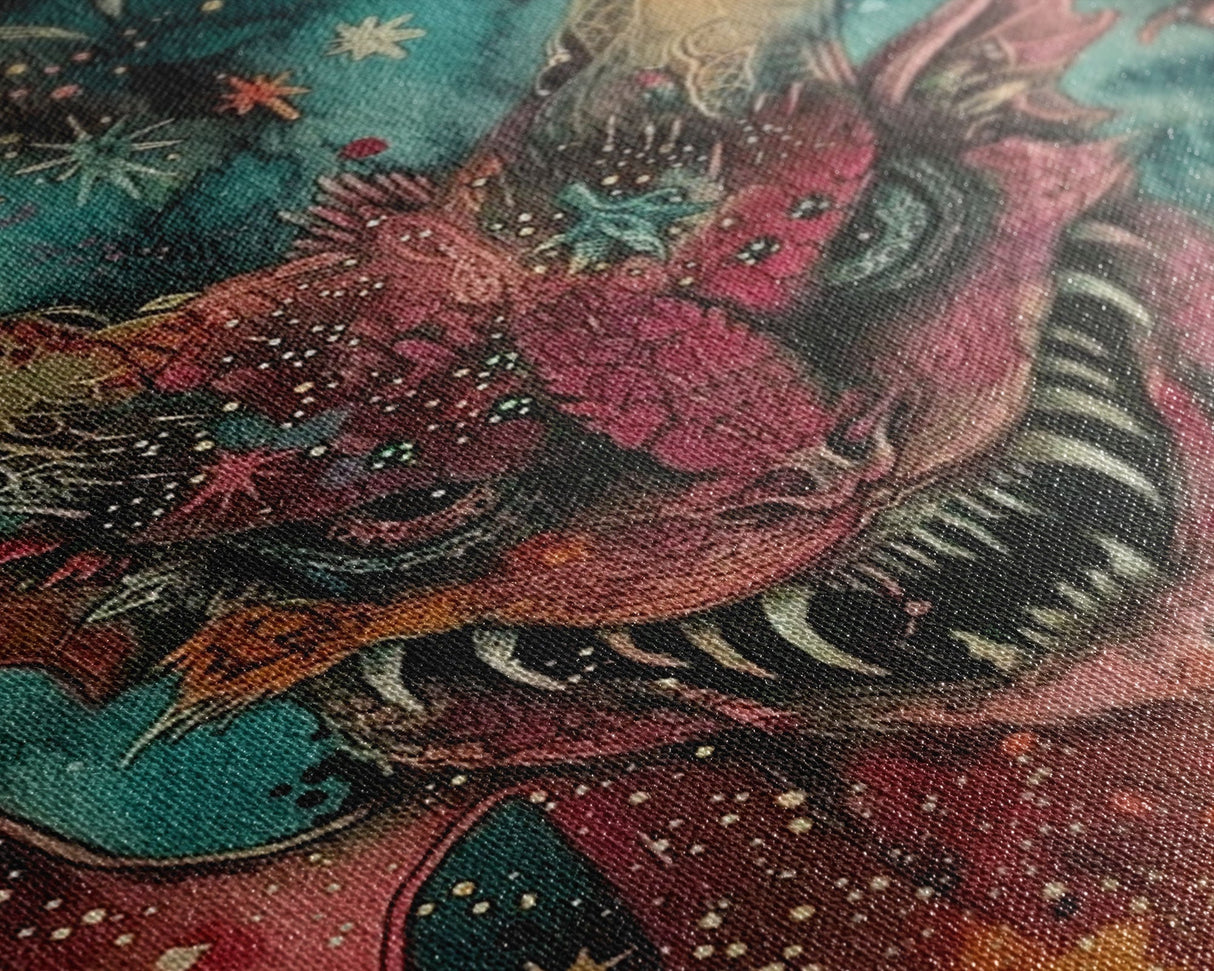 Fantastical Demon with Stars Framed Canvas Print | Halloween Monster Art | Spooky Starry Art | Scary Demon Art for Home Decoration