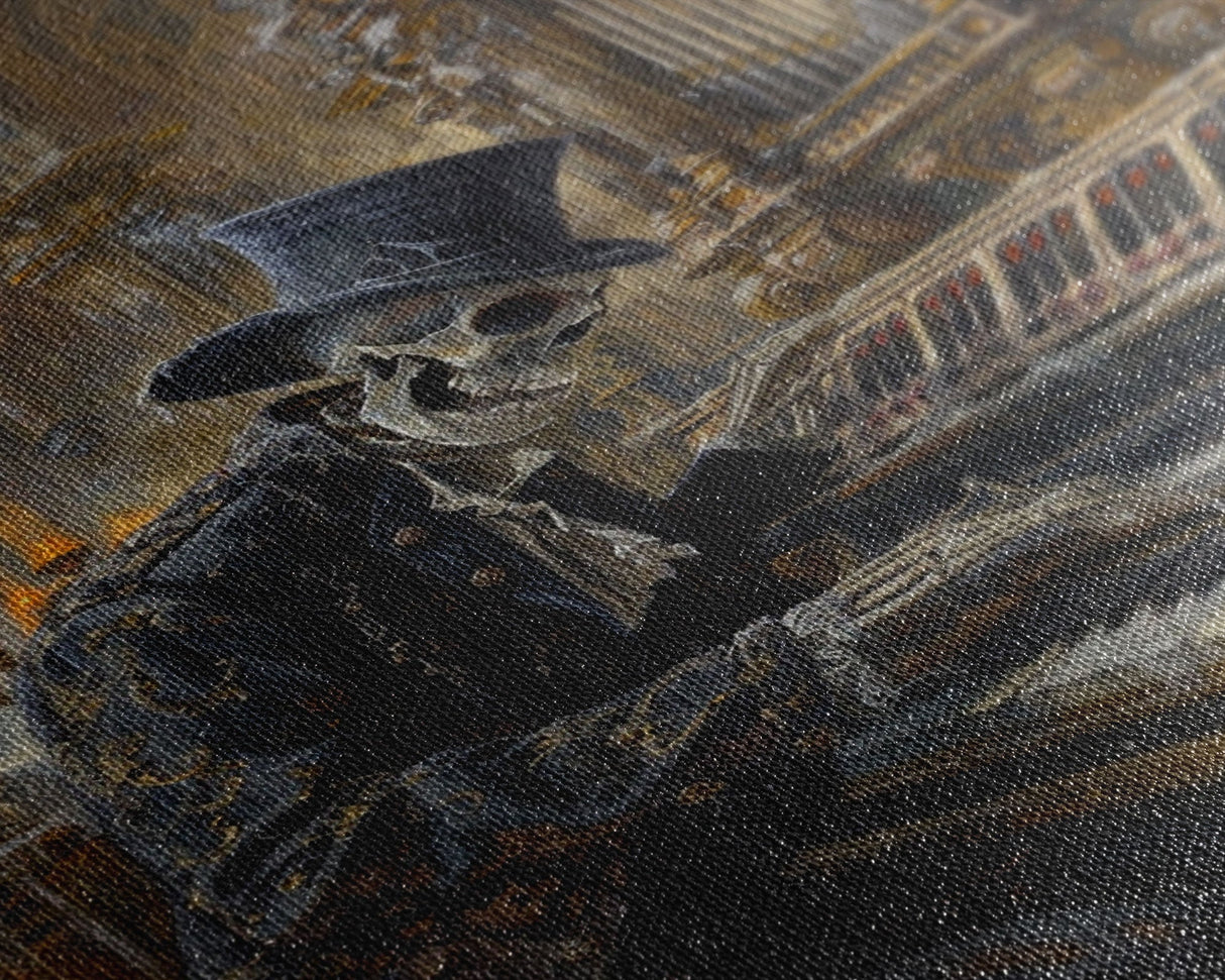 Halloween Skeleton Playing the Organ in Gothic Church - Creepy Skeleton Musician in Haunted Cathedral - Halloween Art Print - Gothic Decor