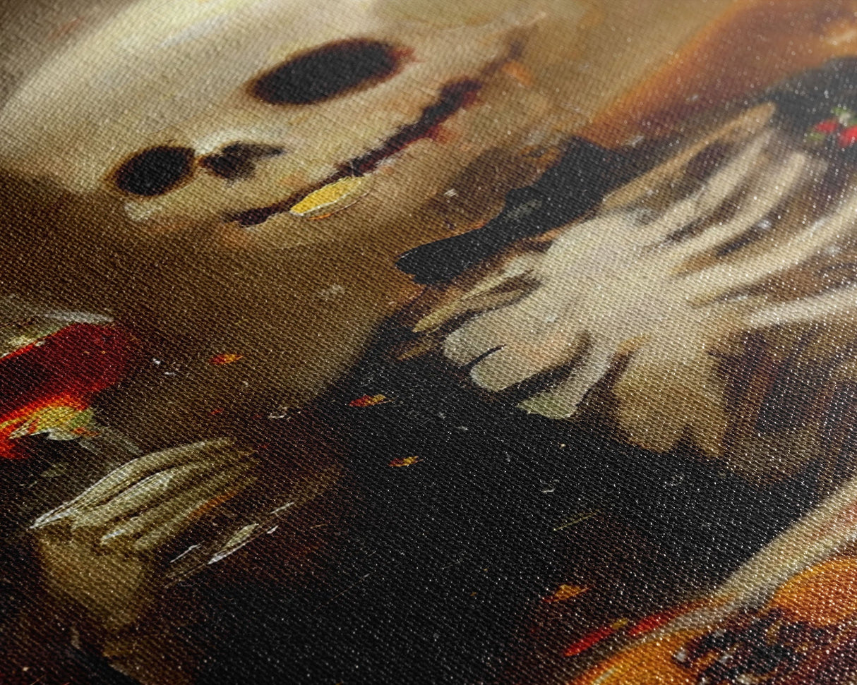 Spooky Skeleton Enjoying a Glass of Wine - Elegant Skeleton Dining - Halloween Art Print - Skeleton Decor - Spooky Art for Halloween Parties