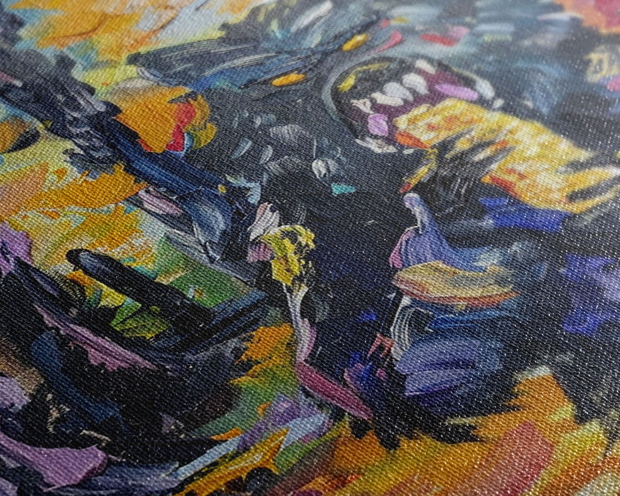 Halloween Art with a Man Holding a Hamburger, Capturing Horror and Humor in One Spooky Wall Art Piece